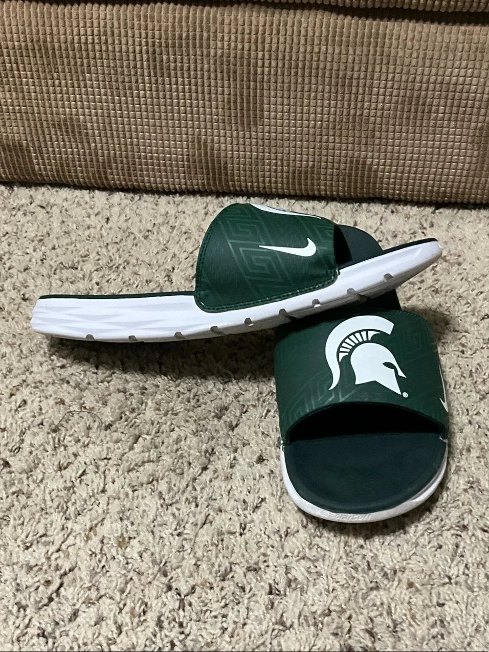 Nike mens Forest Green Slide Sandals with White Sole